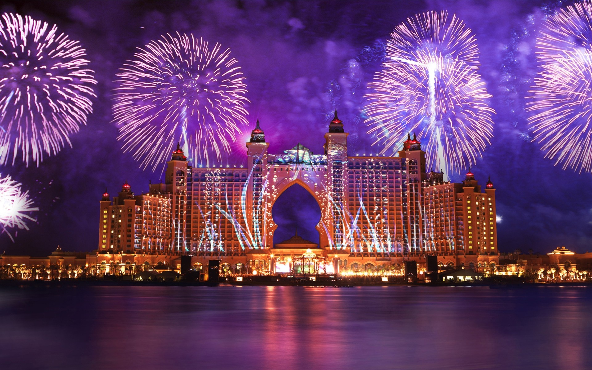 vereinigte arabische emirate festival licht abend haus stadt architektur feuerwerk wasser fluss beleuchtung dämmerung reise reflexion urlaub himmel party wolkenkratzer brücke stadt dubai palm jumeirah luxus resort