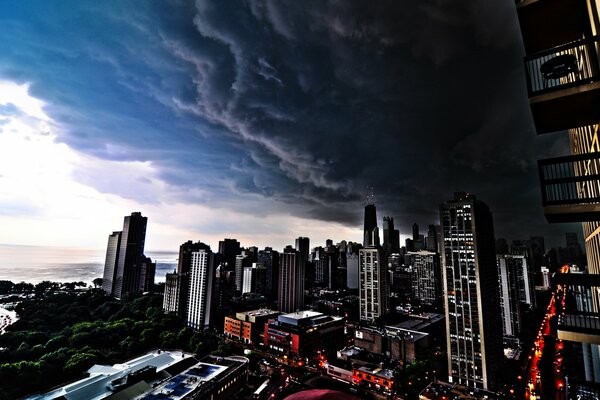 Storm clouds setting on the city