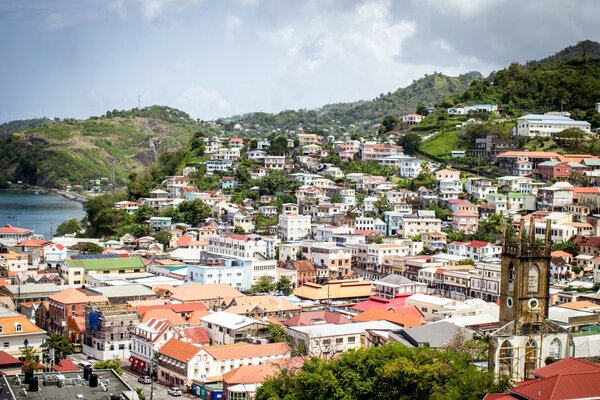 Densely populated area of the city in sunny weather