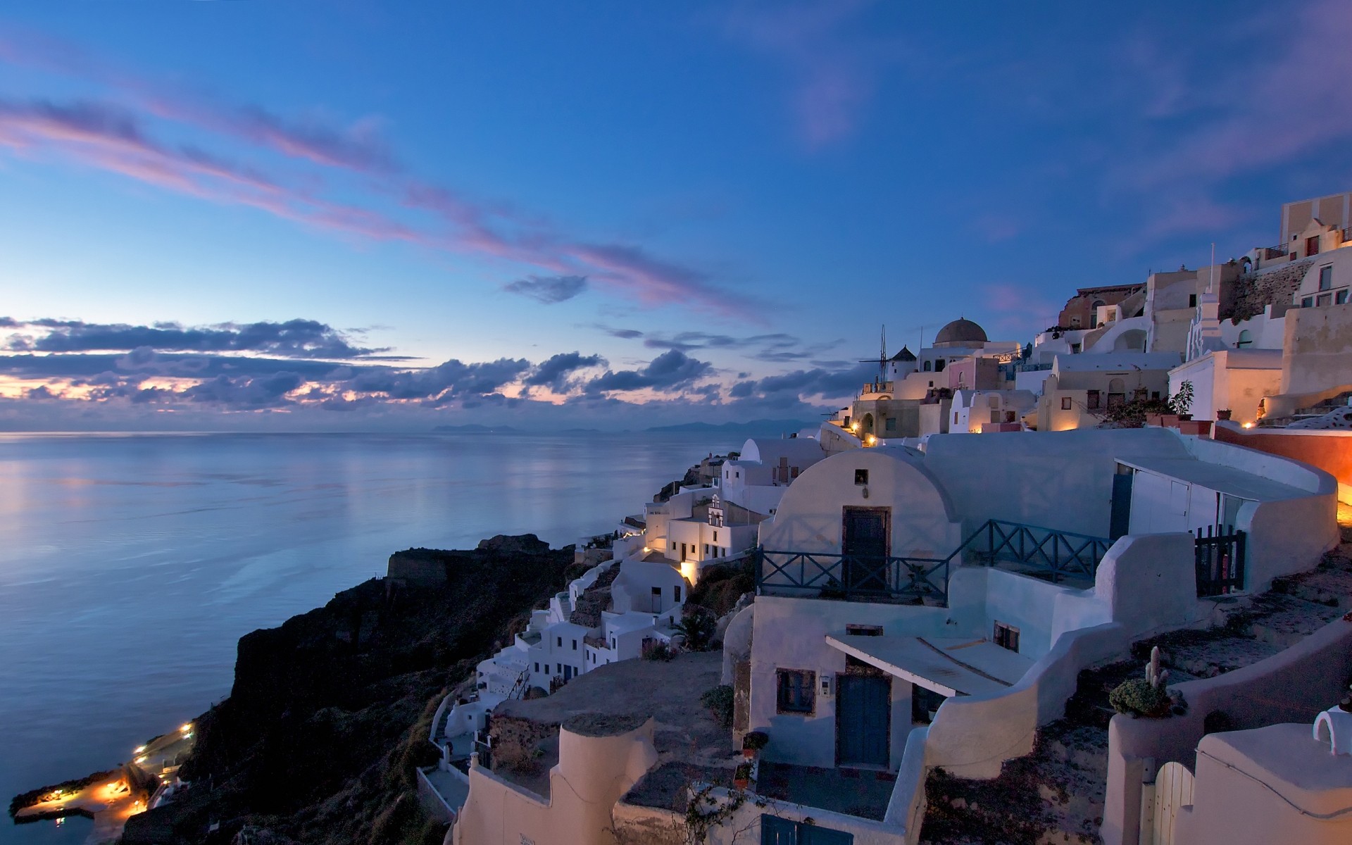 grèce mer eau voyage mer architecture ciel plage paysage ville océan coucher de soleil à l extérieur soir tourisme maison port scénique lumière fond