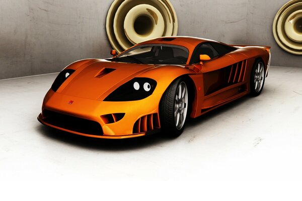 Orange car with black wheels