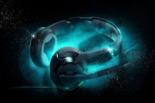 A fantasy picture. headphones on a black background