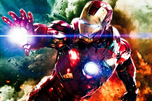 Iron Man sur fond d explosion