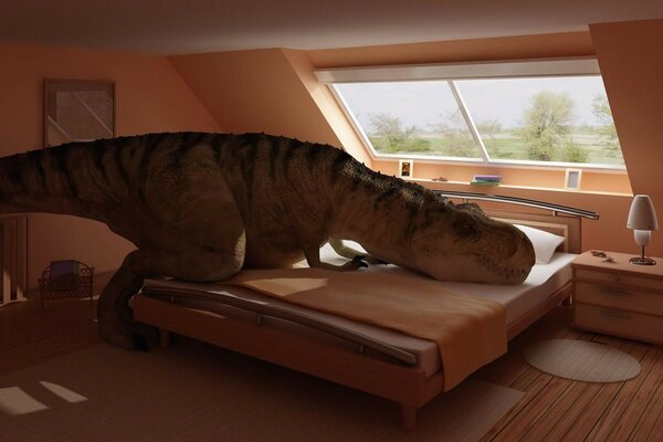 Dinosaur resting bedroom bed room interior