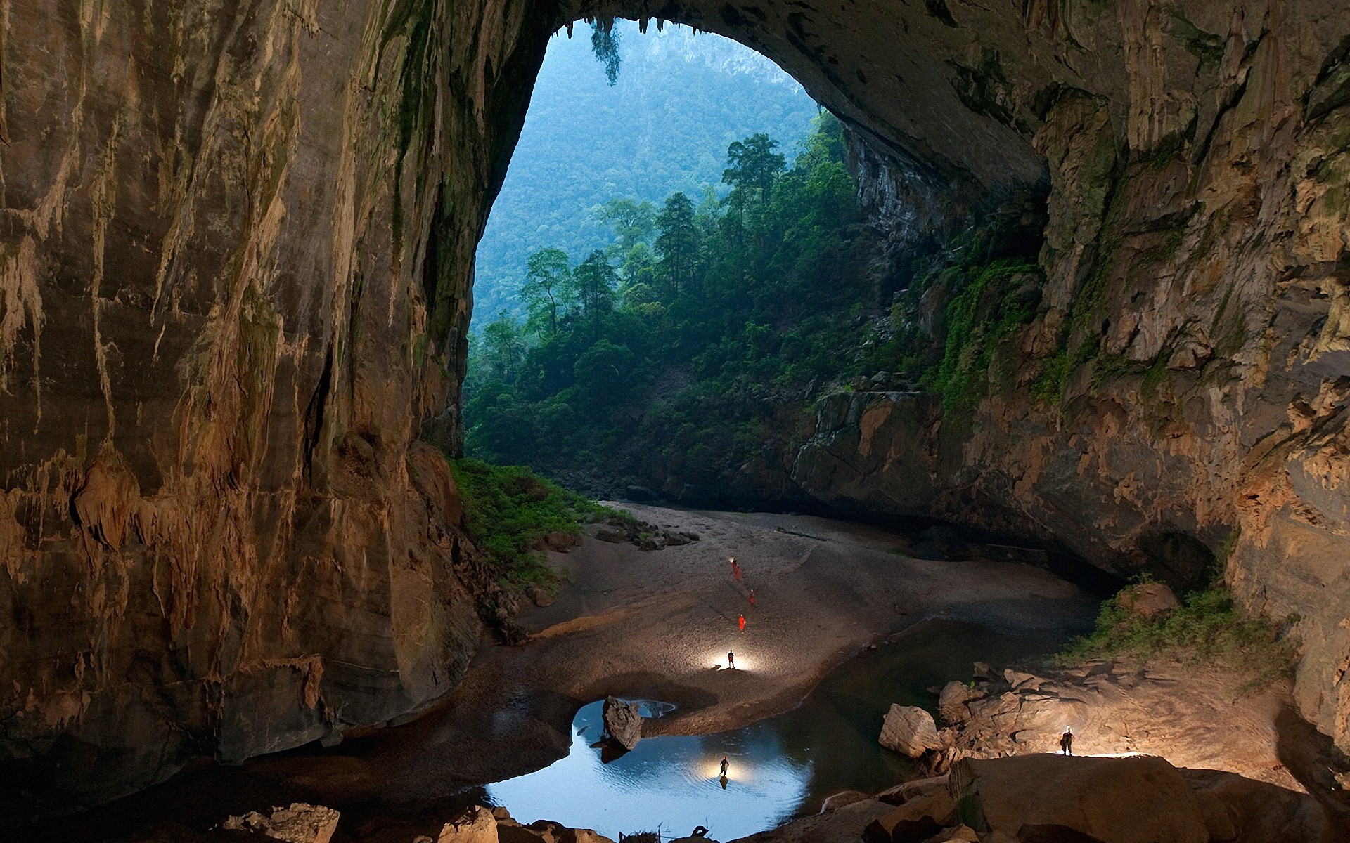 other city water cave travel rock river landscape nature tree outdoors mountain vietnam forest rocks background