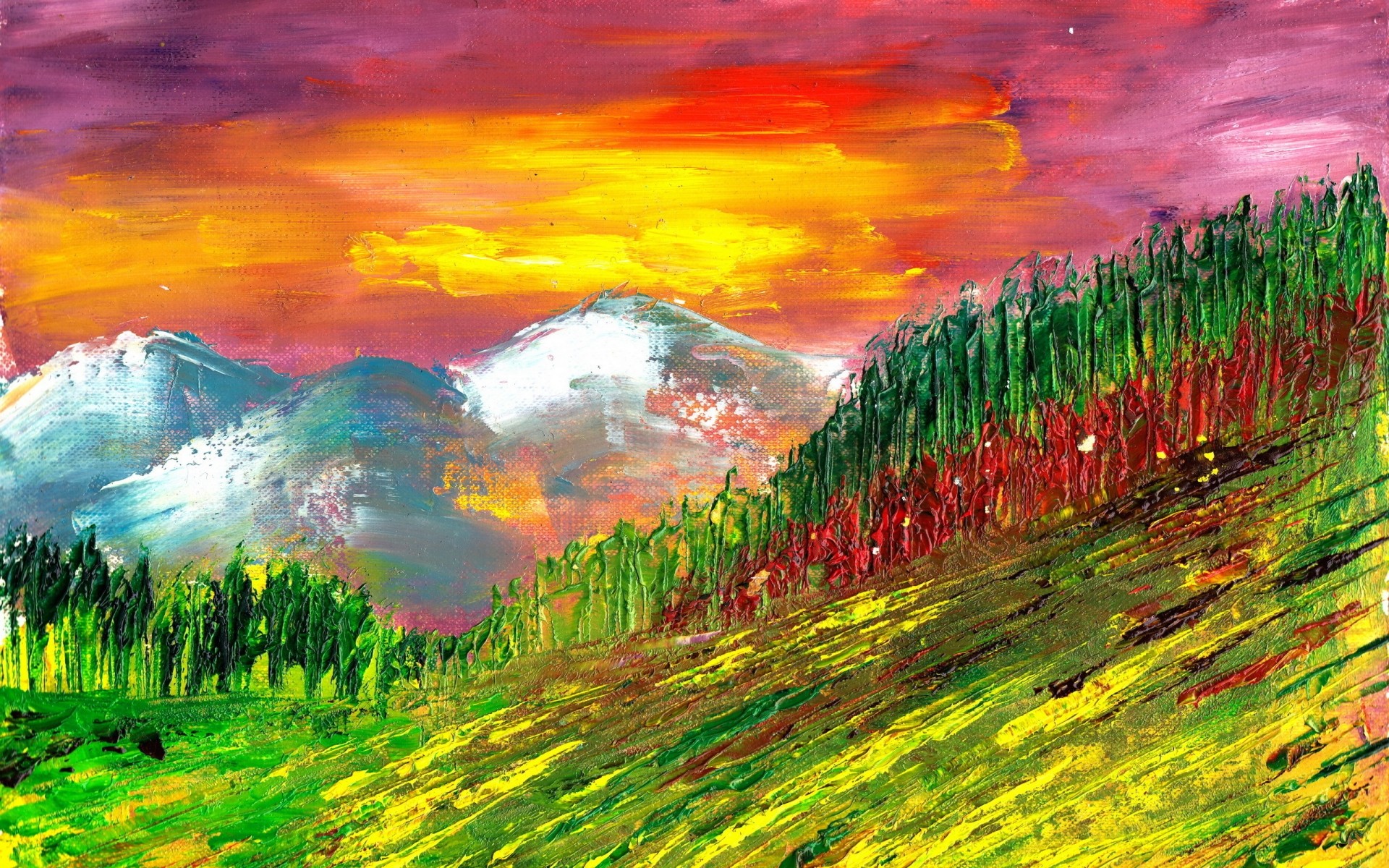 paisaje naturaleza brillante paisaje puesta de sol cielo color verano arte pintura