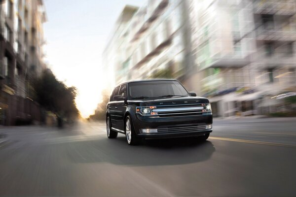 Powerful car on city roads