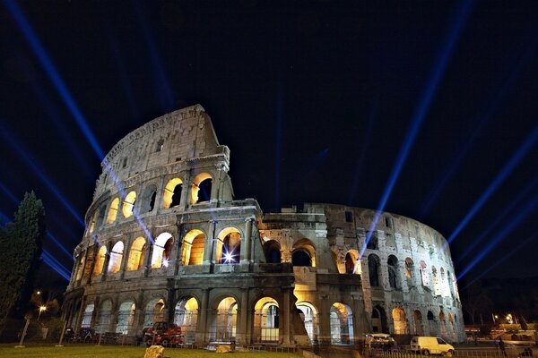 Italian Colosseum with night lighting