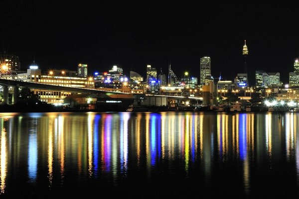 Reflection of the night city in the water