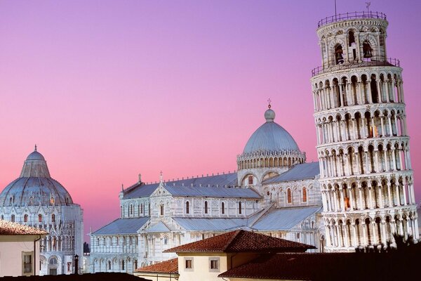 Beautiful architecture on a pink sky background