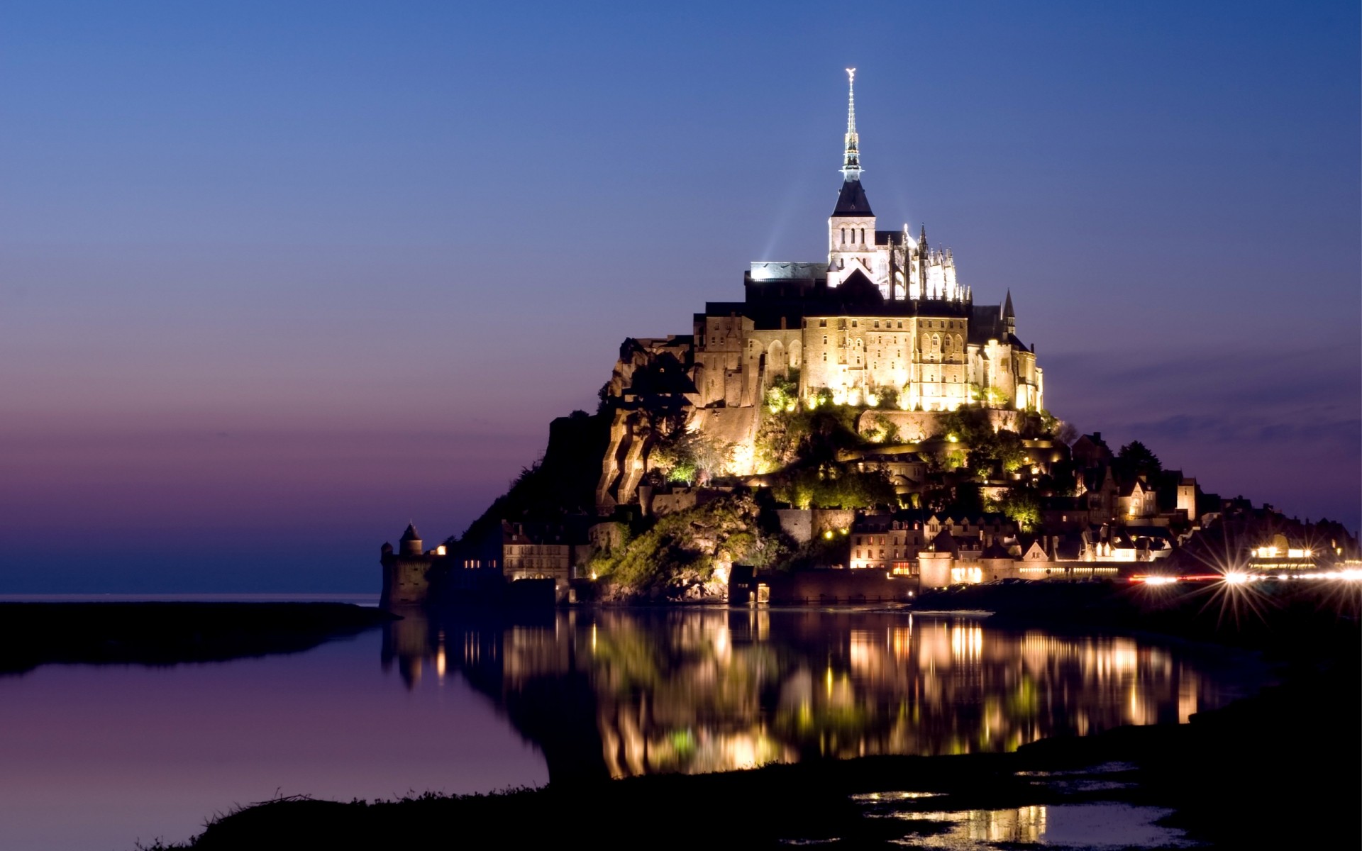 francia arquitectura viajes agua anochecer tarde puesta de sol cielo reflexión al aire libre río castillo casa ciudad amanecer religión viejo normandía isla lila monte del arcángel miguel