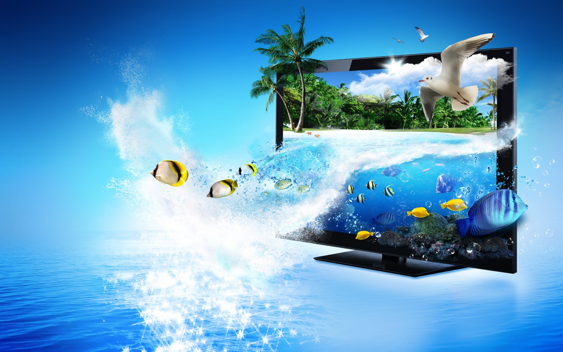 photo manipulation ocean water sky travel sea summer outdoors sun beach nature vacation moon fair weather tropical background electronics palms art design