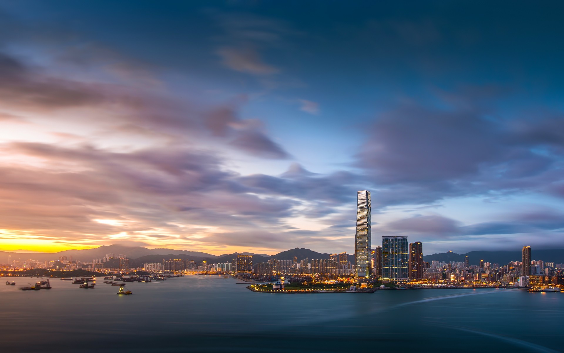 cina tramonto acqua città cielo viaggi crepuscolo architettura skyline città centro alba sera mare casa paesaggio sfondo