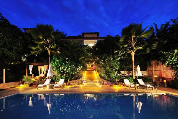 Luxury swimming pool at the resort in summer