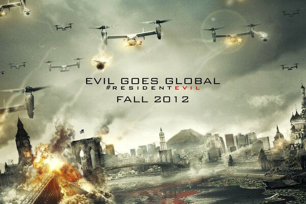 The screensaver for the movie EVIL GOES GLOBAL