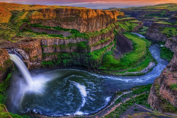 Waterfall landscape by the water usa