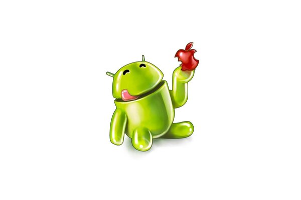 Fröhliches android isst einen Apfel