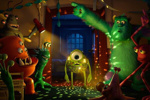 Mike Wazowski and Sally. A frame from a cartoon