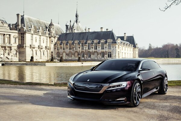 Voiture debout sur la rive de la rivière