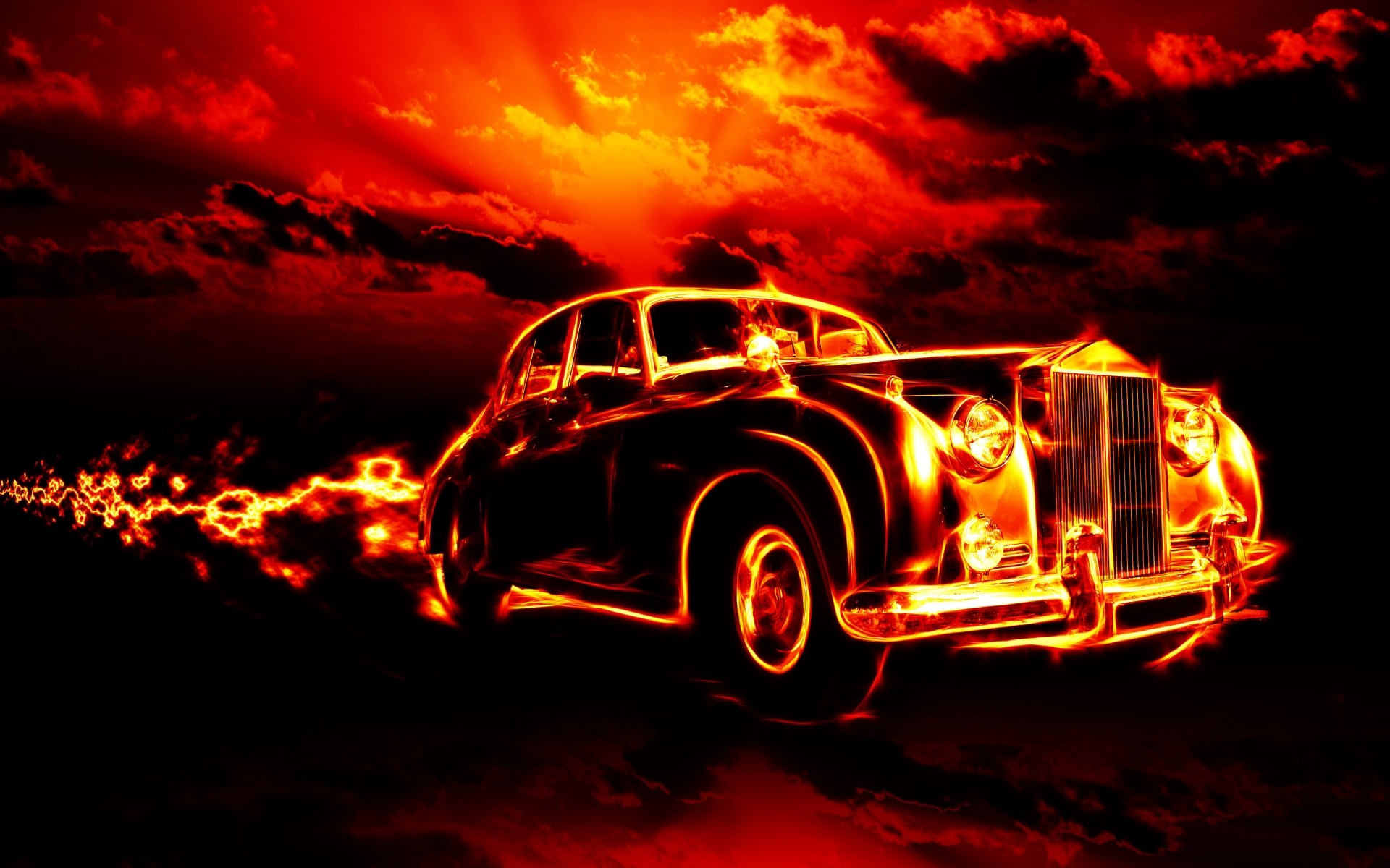 feurig flamme licht dunkel hintergrund oldtimer