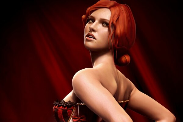 Sexy girl in a corset. The girl with red hair