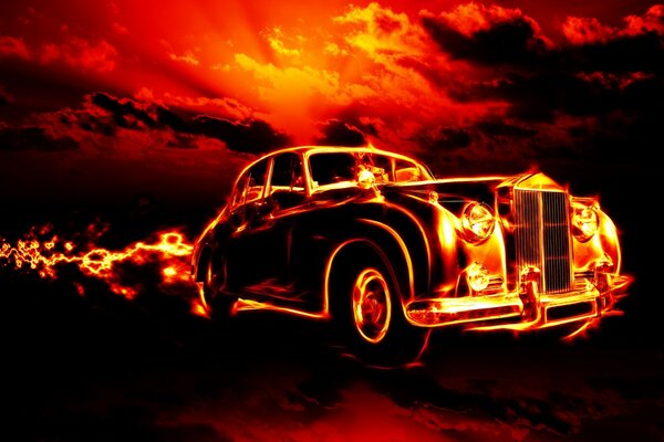 Auto d epoca in fiamme