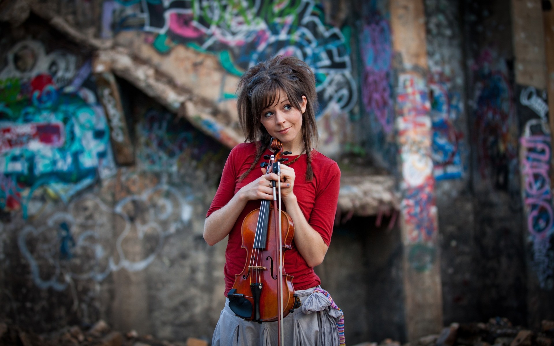 music woman street outdoors portrait one adult traditional violin remix cool graffiti