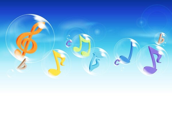 Illustration of musical notes in soap bubbles