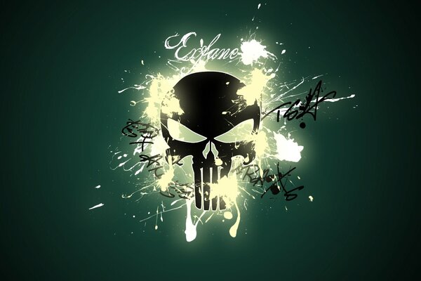 Silhouette of a skull with neon splashes