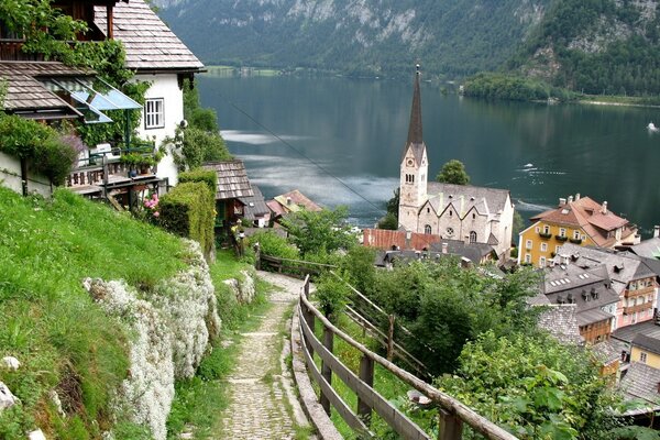 An old village among the mountains by the water