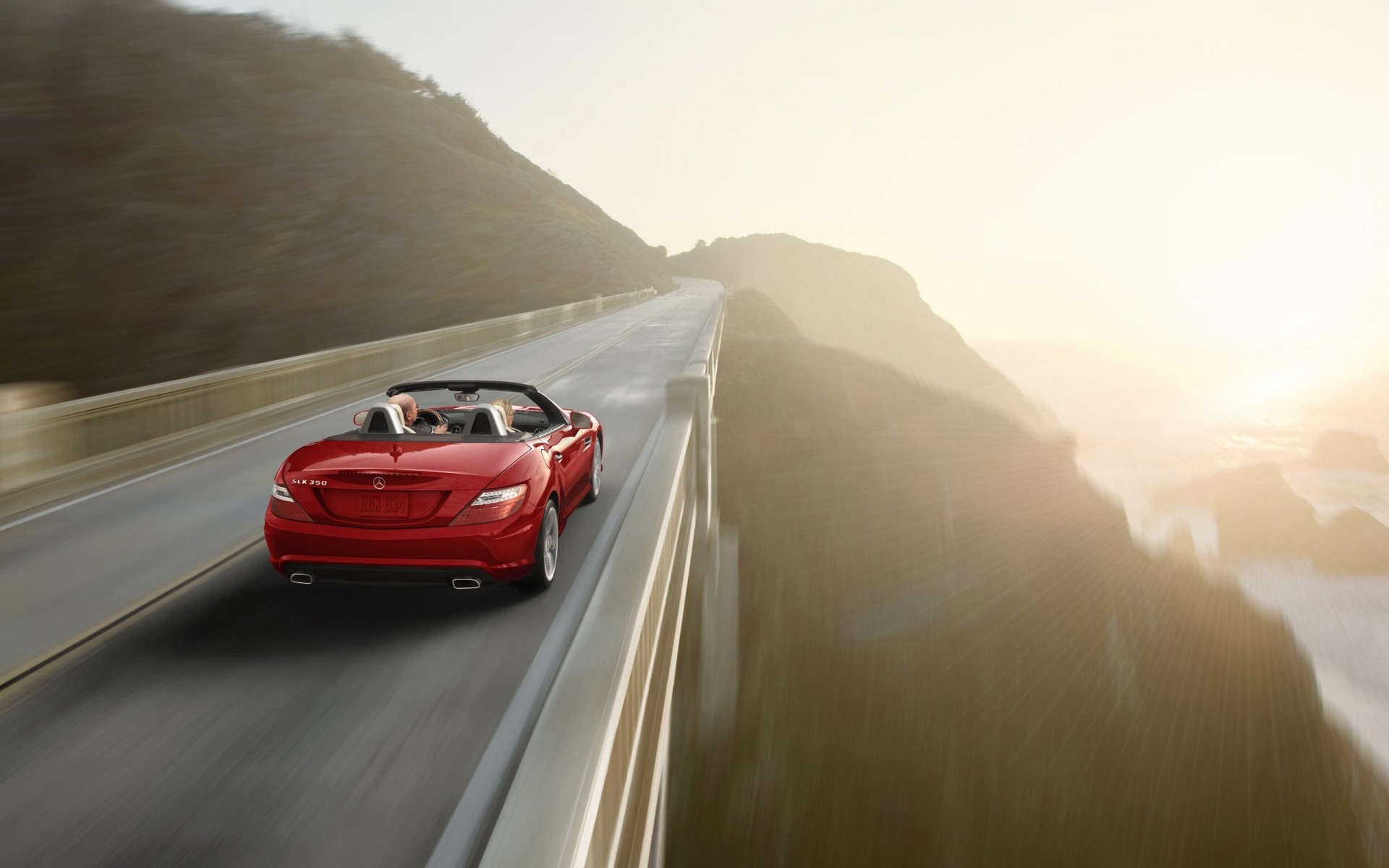 mercedes-benz sfocatura auto viaggi sistema di trasporto azione auto fretta strada tramonto nebbia veloce mercedes-benz slk