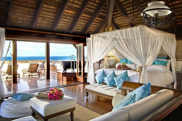 The interior of a beautiful coastal room by the sea