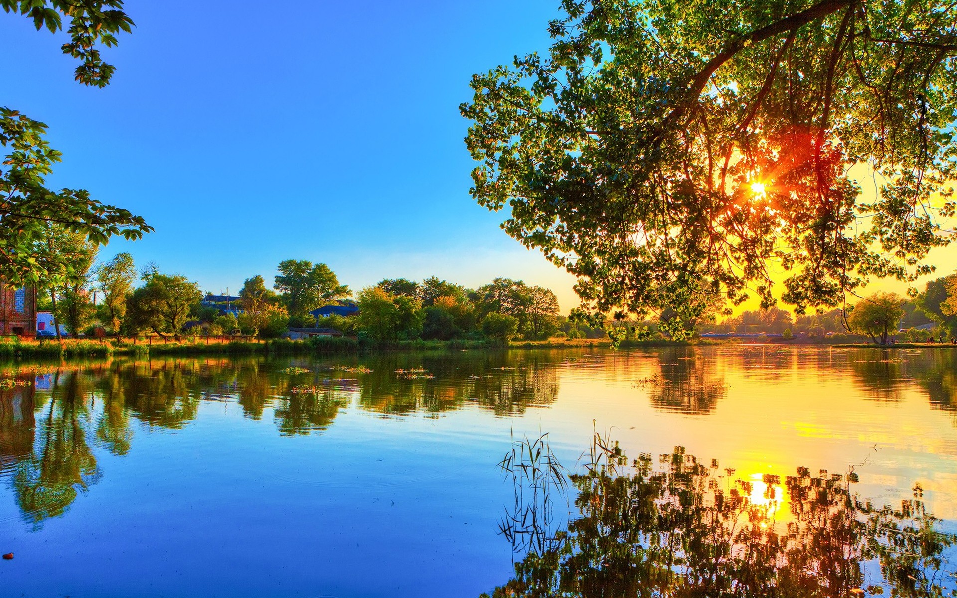 landschaft reflexion baum natur see wasser landschaft im freien fluss himmel sommer schwimmbad park sonne dämmerung jahreszeit gutes wetter bäume blau