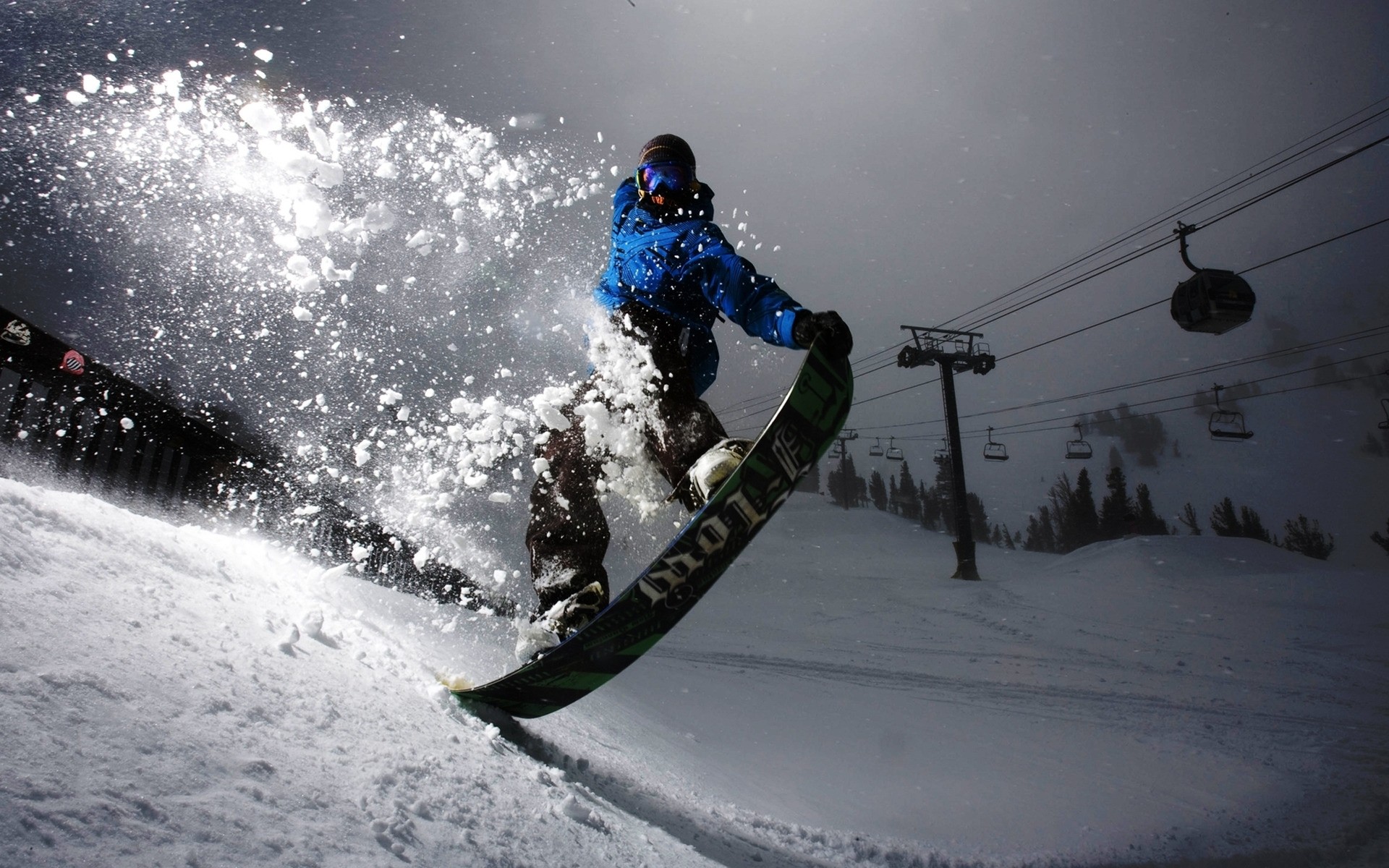 snowboard snow winter skier action cold sport recreation ice hurry motion competition powder resort exhilaration adventure blue white lift tree