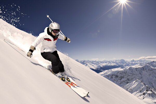 Girls skiing downhill