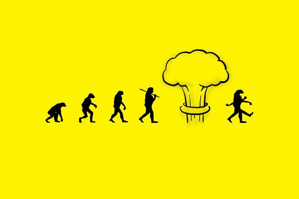 Silhuetas sobre fundo amarelo evolução humana