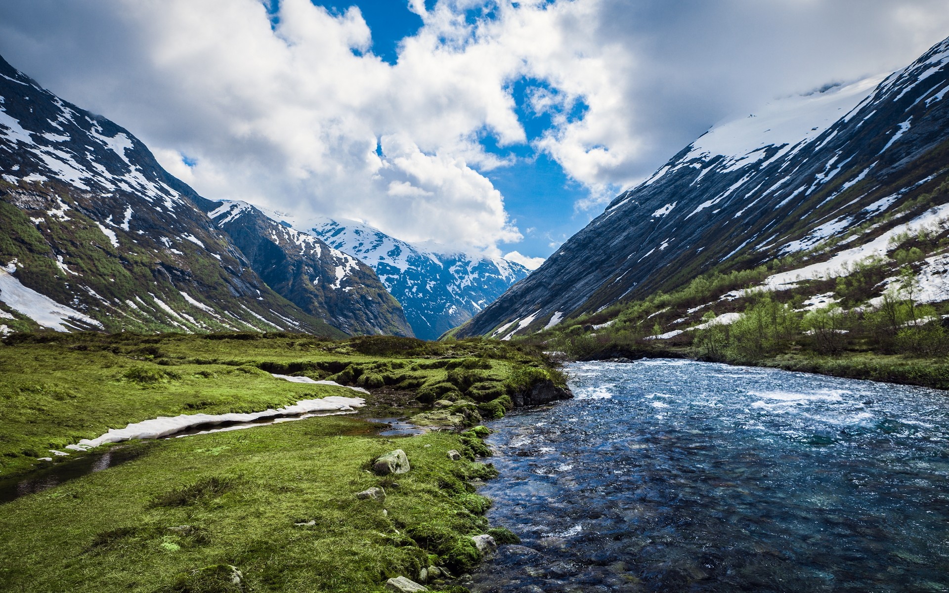 landscapes mountain water landscape travel river nature snow valley outdoors rock scenic lake sky stream wood clouds