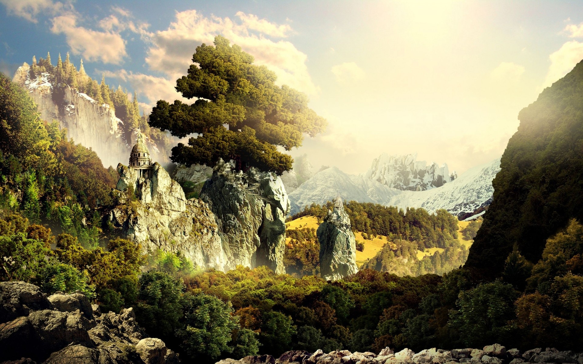 photo manipulation travel landscape outdoors water mountain nature rock scenic fall tree wood sky river