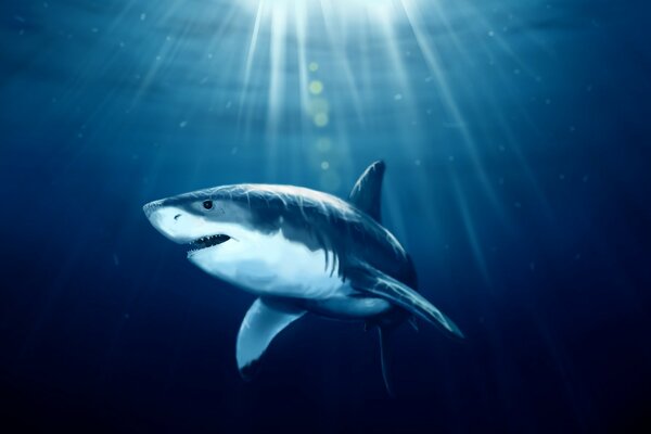 Requin dans l océan sous les rayons du soleil