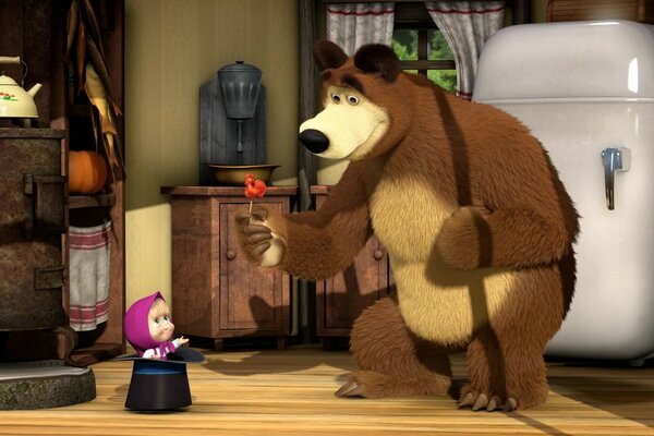 Masha and the bear with the refrigerator ZIL