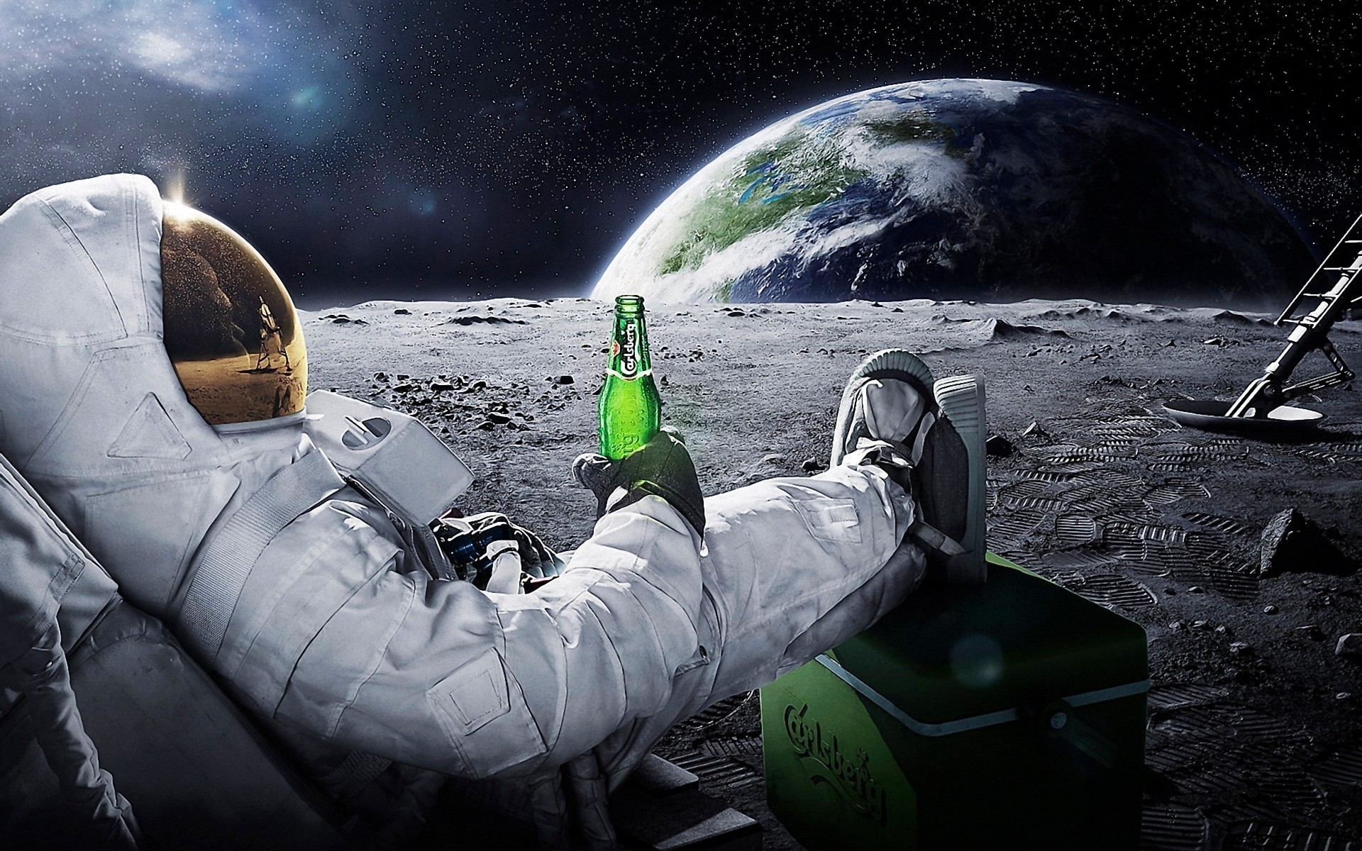 fantasía desastre coche luna nave espacial exploración contaminación accidente humo viajes carlsberg publicidad promoción