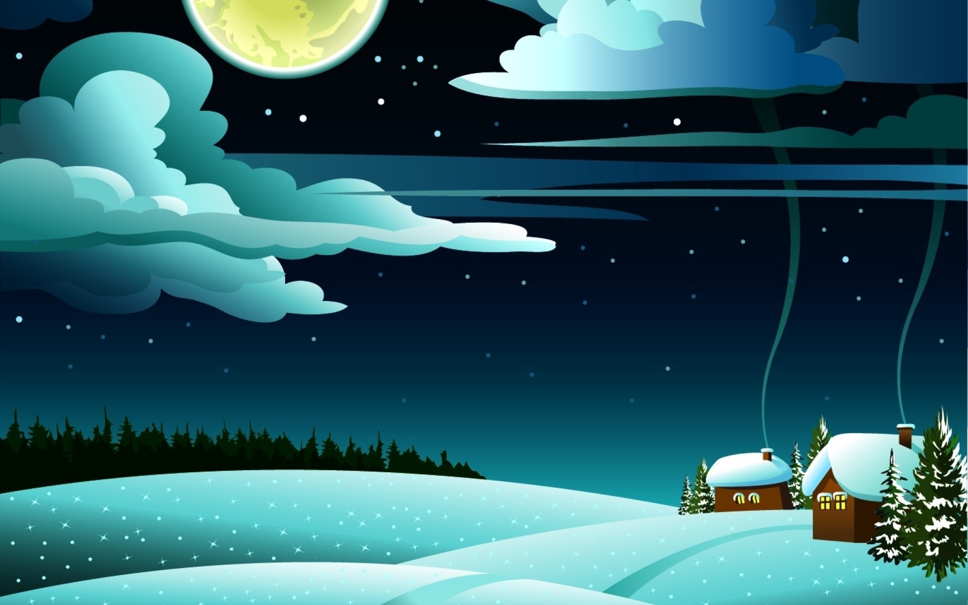 winter christmas illustration desktop moon graphic snow vector clouds blue sky smoke stars