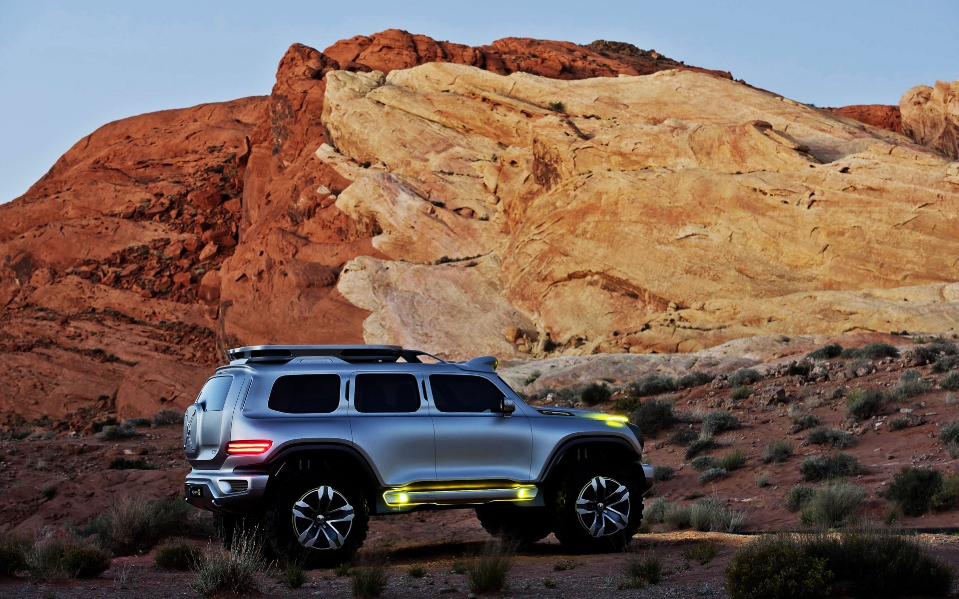 concept cars reisen wüste landschaft im freien himmel rock canyon sonnenuntergang park berge sandstein landschaftlich mercedes-konzept suv-konzept mercedes-benz-konzept