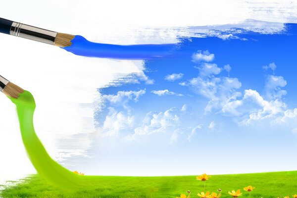 Пензлики малюють небо і траву
