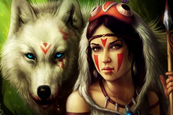 Fille avec un loup de la tribu UGA