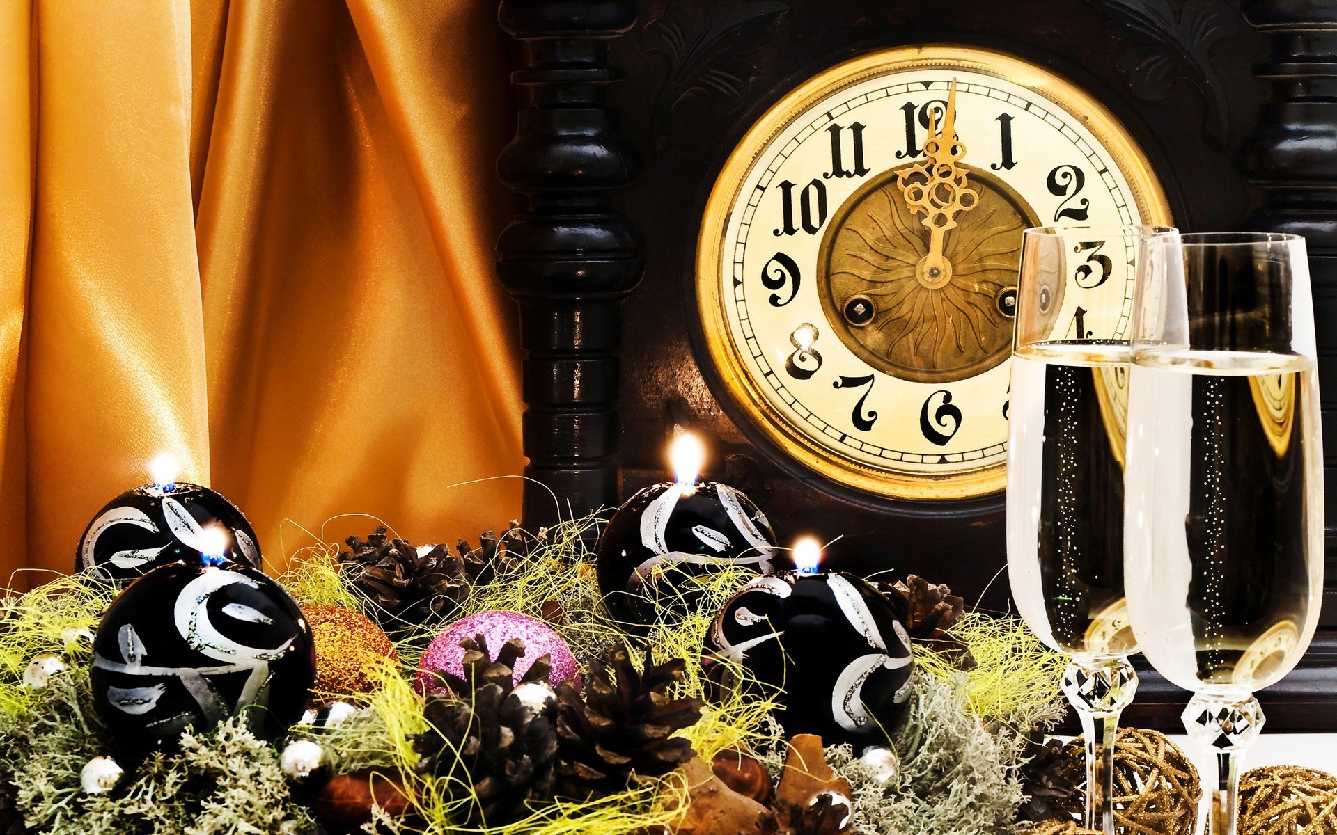 christmas gold celebration decoration time clock champagne background