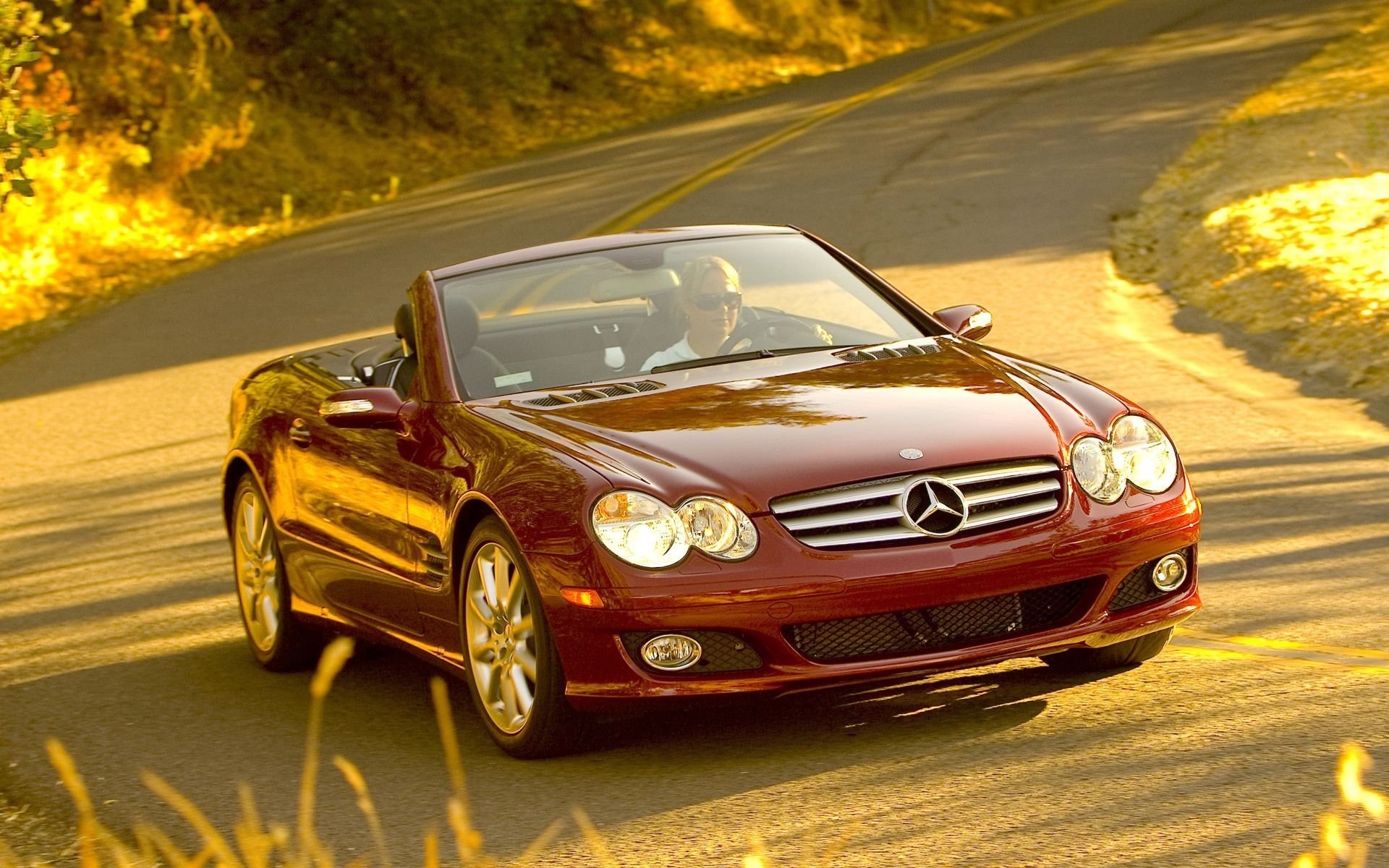 машины дорога девушки руль авто тачки мерседес mercedes sl 550 широкоформатный