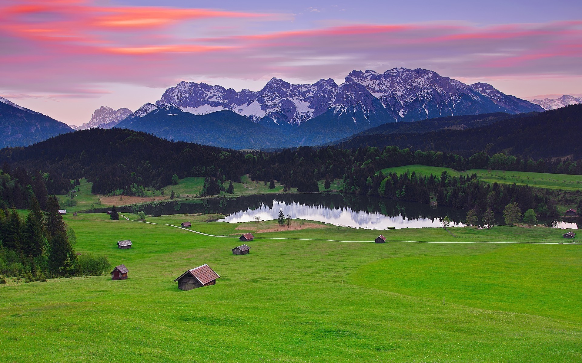 landscapes landscape mountain travel outdoors valley nature scenic lake sky grass tree summer hill wood hayfield hills mountains green space nature background