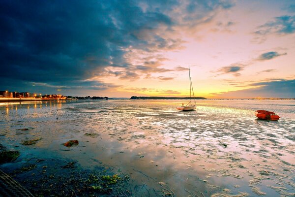 Sea and sand at sunset