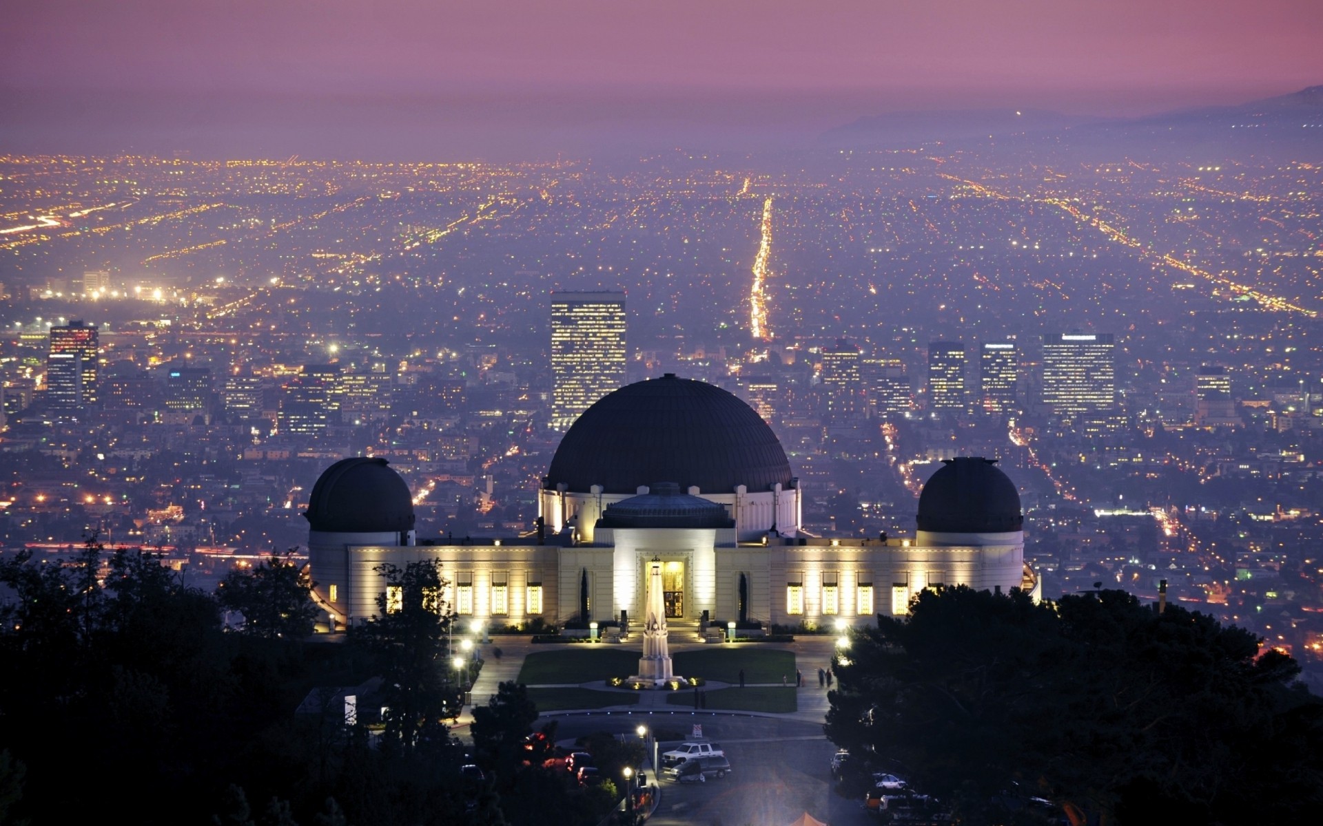 united states city evening building architecture travel sunset light dusk skyline cityscape sky dawn moon water observatory landscape outdoors dome panoramic la observatory la griffith california observatory night